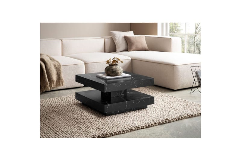 Soffbord Wohnling fyrkant 60 cm, stenoptikstil, modern look Marmor Svart - Marmor Svart - Möbler - Vardagsrum - Soffbord & vardagsrumsbord - Marmorbord