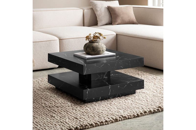 Soffbord Wohnling fyrkant 60 cm, stenoptikstil, modern look Marmor Svart - Marmor Svart - Möbler - Vardagsrum - Soffbord & vardagsrumsbord - Soffbord