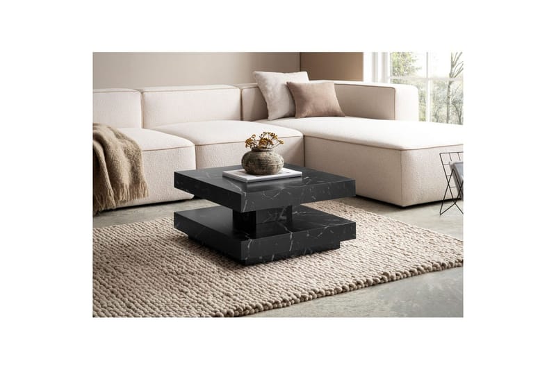 Soffbord Wohnling fyrkant 60 cm, stenoptikstil, modern look Marmor Svart - Marmor Svart - Möbler - Vardagsrum - Soffbord & vardagsrumsbord - Soffbord