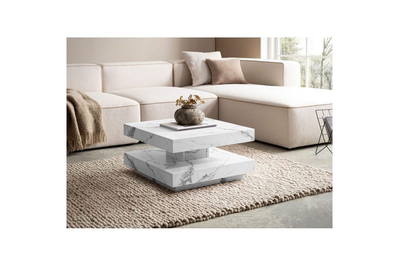 Soffbord Wohnling fyrkant 60 cm, stenoptikstil, modern look Marmor Vit - Marmor Vit - Möbler - Vardagsrum - Soffbord & vardagsrumsbord - Marmorbord