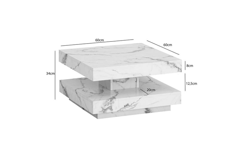 Soffbord Wohnling fyrkant 60 cm, stenoptikstil, modern look Marmor Vit - Marmor Vit - Möbler - Vardagsrum - Soffbord & vardagsrumsbord - Marmorbord