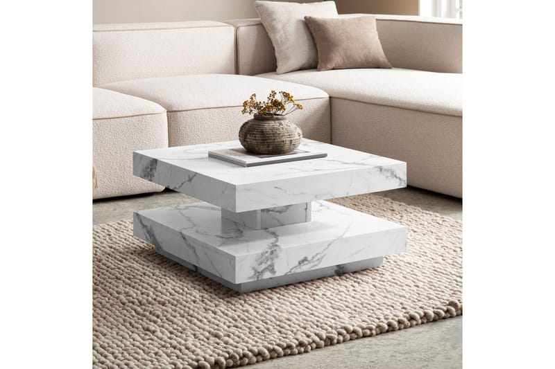 Soffbord Wohnling fyrkant 60 cm, stenoptikstil, modern look Marmor Vit - Marmor Vit - Möbler - Vardagsrum - Soffbord & vardagsrumsbord - Soffbord
