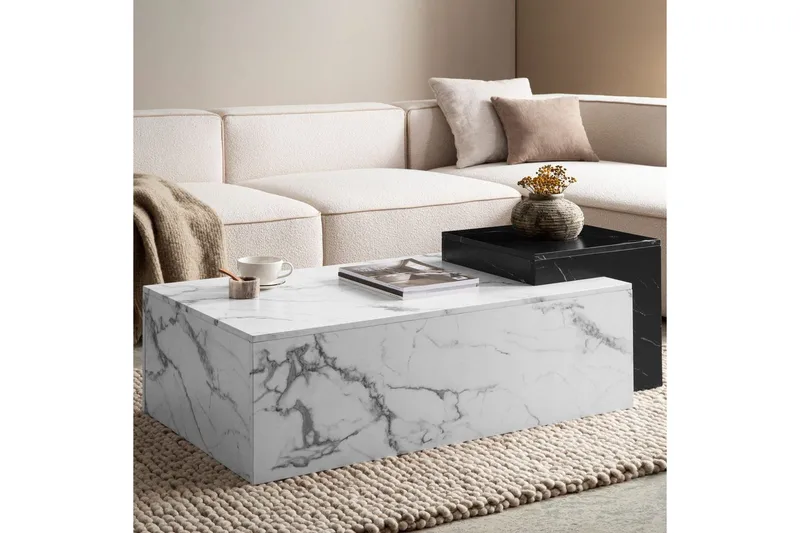 Soffbord Wohnling Marmorblockutseende Rektangulär Modern - Möbler - Vardagsrum - Soffbord & vardagsrumsbord - Marmorbord