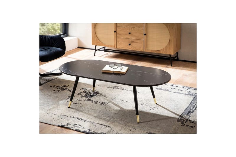 Soffbord Wohnling marmorlook 120 cm, oval modern stil Marmor Svart - Marmor Svart - Möbler - Vardagsrum - Soffbord & vardagsrumsbord - Marmorbord
