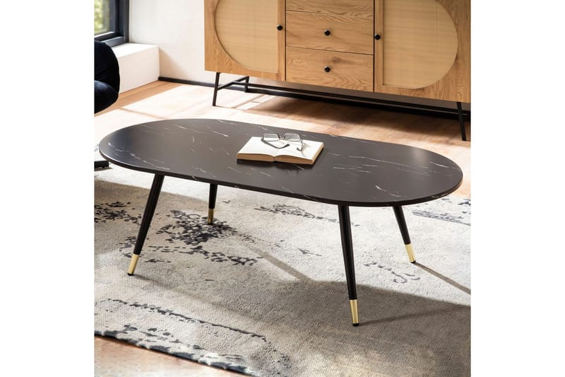 Soffbord Wohnling marmorlook 120 cm, oval modern stil Marmor Svart - Marmor Svart - Möbler - Vardagsrum - Soffbord & vardagsrumsbord - Soffbord