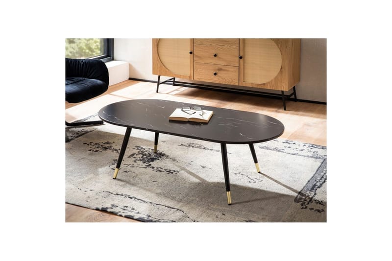 Soffbord Wohnling marmorlook 120 cm, oval modern stil Marmor Svart - Marmor Svart - Möbler - Vardagsrum - Soffbord & vardagsrumsbord - Soffbord