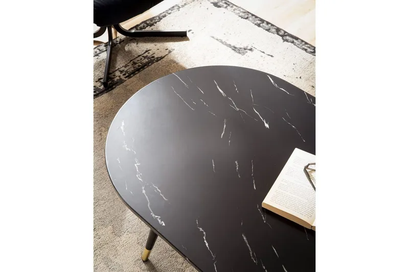 Soffbord Wohnling marmorlook 120 cm, oval modern stil Marmor Svart - Marmor Svart - Möbler - Vardagsrum - Soffbord & vardagsrumsbord - Marmorbord