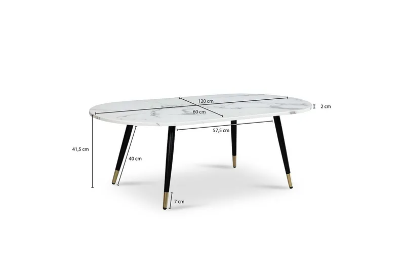 Soffbord Wohnling marmorlook 120 cm, oval modern stil Marmor Vit - Marmor Vit - Möbler - Vardagsrum - Soffbord & vardagsrumsbord - Marmorbord