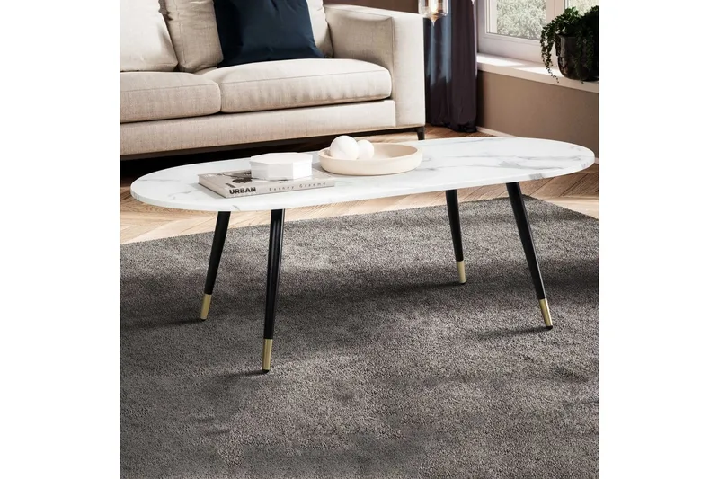 Soffbord Wohnling marmorlook 120 cm, oval modern stil Marmor Vit - Marmor Vit - Möbler - Vardagsrum - Soffbord & vardagsrumsbord - Marmorbord