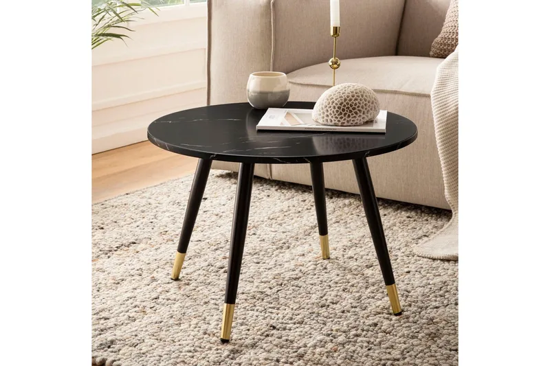 Soffbord Wohnling marmorlook 60 cm rund, modern stil Marmor Svart - Marmor Svart - Möbler - Vardagsrum - Soffbord & vardagsrumsbord - Marmorbord