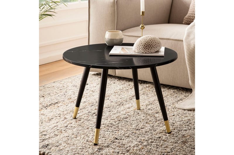 Soffbord Wohnling marmorlook 60 cm rund, modern stil Marmor Svart - Marmor Svart - Möbler - Vardagsrum - Soffbord & vardagsrumsbord - Soffbord