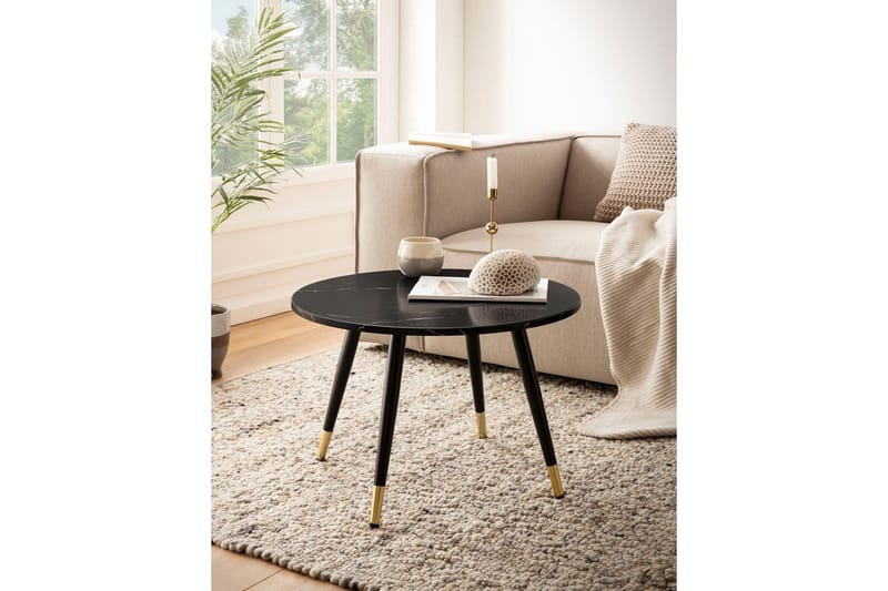 Soffbord Wohnling marmorlook 60 cm rund, modern stil Marmor Svart - Marmor Svart - Möbler - Vardagsrum - Soffbord & vardagsrumsbord - Marmorbord