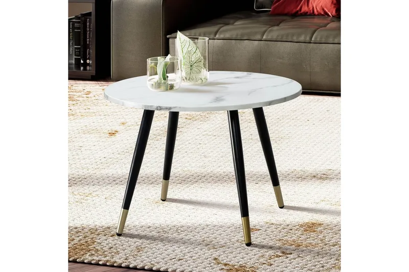 Soffbord Wohnling marmorlook 60 cm rund, modern stil Marmor Vit - Marmor Vit - Möbler - Vardagsrum - Soffbord & vardagsrumsbord - Soffbord