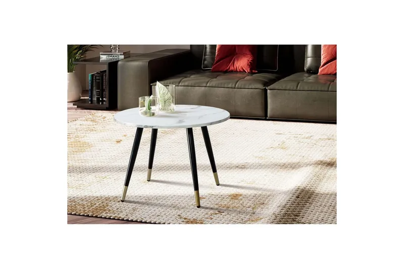Soffbord Wohnling marmorlook 60 cm rund, modern stil Marmor Vit - Marmor Vit - Möbler - Vardagsrum - Soffbord & vardagsrumsbord - Marmorbord