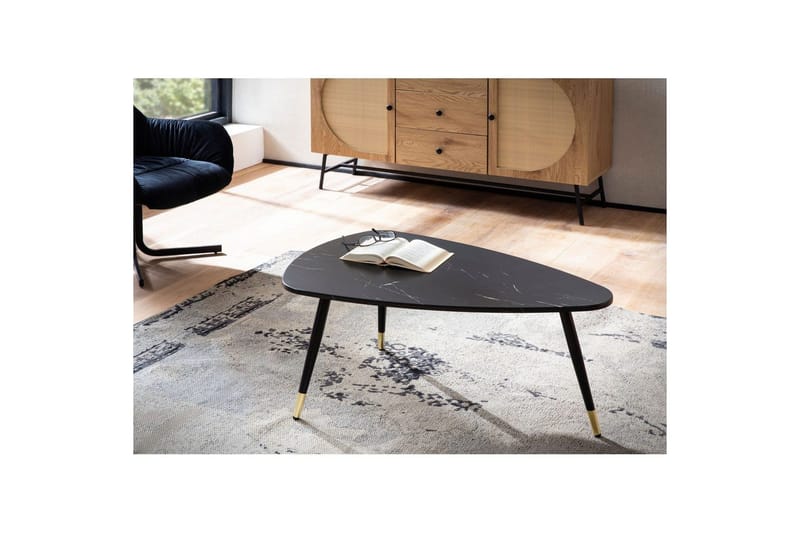 Soffbord Wohnling marmorutseende 90 cm, triangulär modern stil Marmor Svart - Marmor Svart - Möbler - Vardagsrum - Soffbord & vardagsrumsbord - Marmorbord
