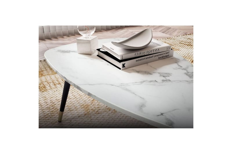 Soffbord Wohnling marmorutseende 90 cm, triangulär modern stil Marmor Vit - Marmor Vit - Möbler - Vardagsrum - Soffbord & vardagsrumsbord - Marmorbord