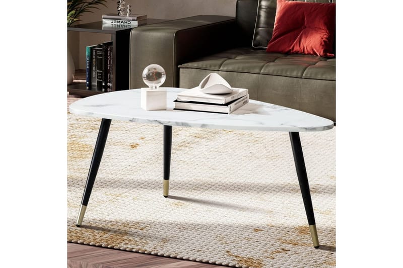 Soffbord Wohnling marmorutseende 90 cm, triangulär modern stil Marmor Vit - Marmor Vit - Möbler - Vardagsrum - Soffbord & vardagsrumsbord - Soffbord