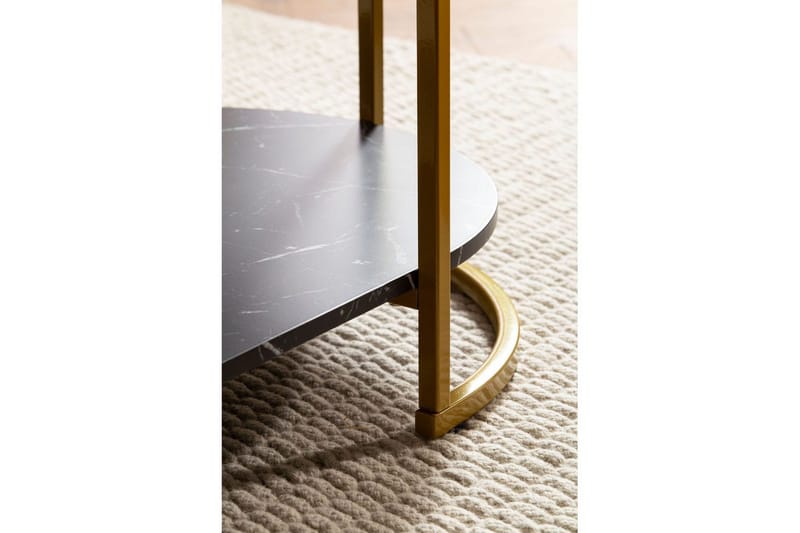 Soffbord Wohnling marmorutseende ovalt 100 cm med förvaringshylla, Bauhaus-stil Marmor Svart - Marmor Svart - Möbler - Vardagsrum - Soffbord & vardagsrumsbord - Soffbord