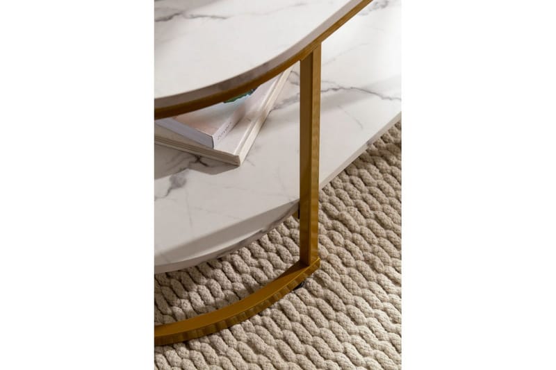 Soffbord Wohnling marmorutseende ovalt 100 cm med förvaringshylla, Bauhaus-stil Marmor Vit - Marmor Vit - Möbler - Vardagsrum - Soffbord & vardagsrumsbord - Soffbord