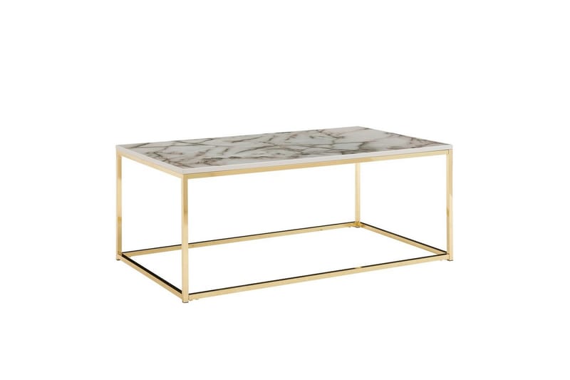 Soffbord Wohnling marmorutseende, rektangulär elegant, modern stil Guld, Marmorvit - Guld, Marmorvit - Möbler - Vardagsrum - Soffbord & vardagsrumsbord - Soffbord