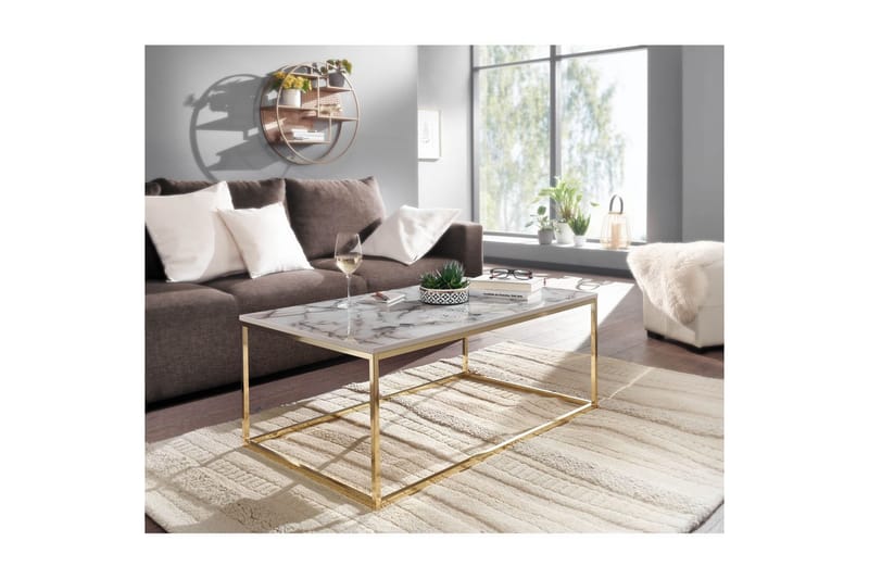 Soffbord Wohnling marmorutseende, rektangulär elegant, modern stil Guld, Marmorvit - Guld, Marmorvit - Möbler - Vardagsrum - Soffbord & vardagsrumsbord - Soffbord