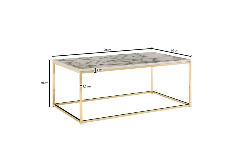 Soffbord Wohnling marmorutseende, rektangulär elegant, modern stil Guld, Marmorvit - Guld, Marmorvit - Möbler - Vardagsrum - Soffbord & vardagsrumsbord - Soffbord