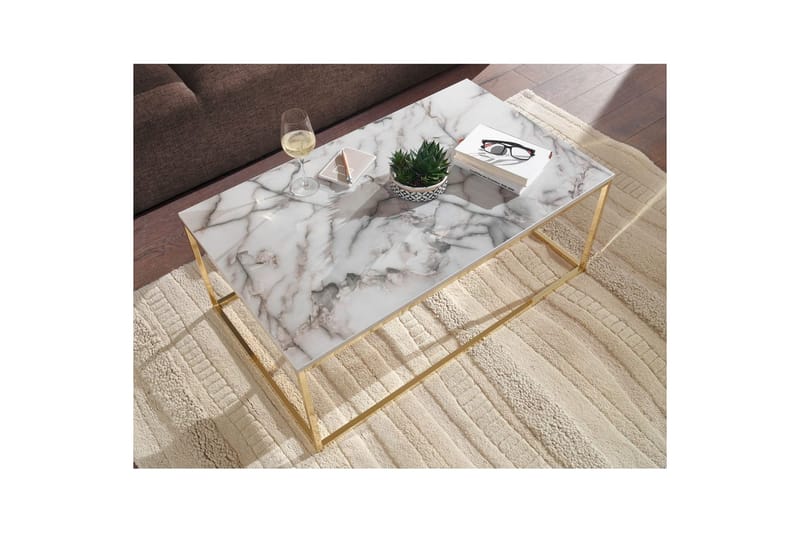 Soffbord Wohnling marmorutseende, rektangulär elegant, modern stil Guld, Marmorvit - Guld, Marmorvit - Möbler - Vardagsrum - Soffbord & vardagsrumsbord - Soffbord