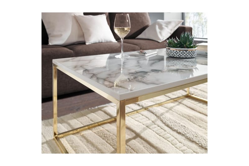Soffbord Wohnling marmorutseende, rektangulär elegant, modern stil Guld, Marmorvit - Guld, Marmorvit - Möbler - Vardagsrum - Soffbord & vardagsrumsbord - Soffbord