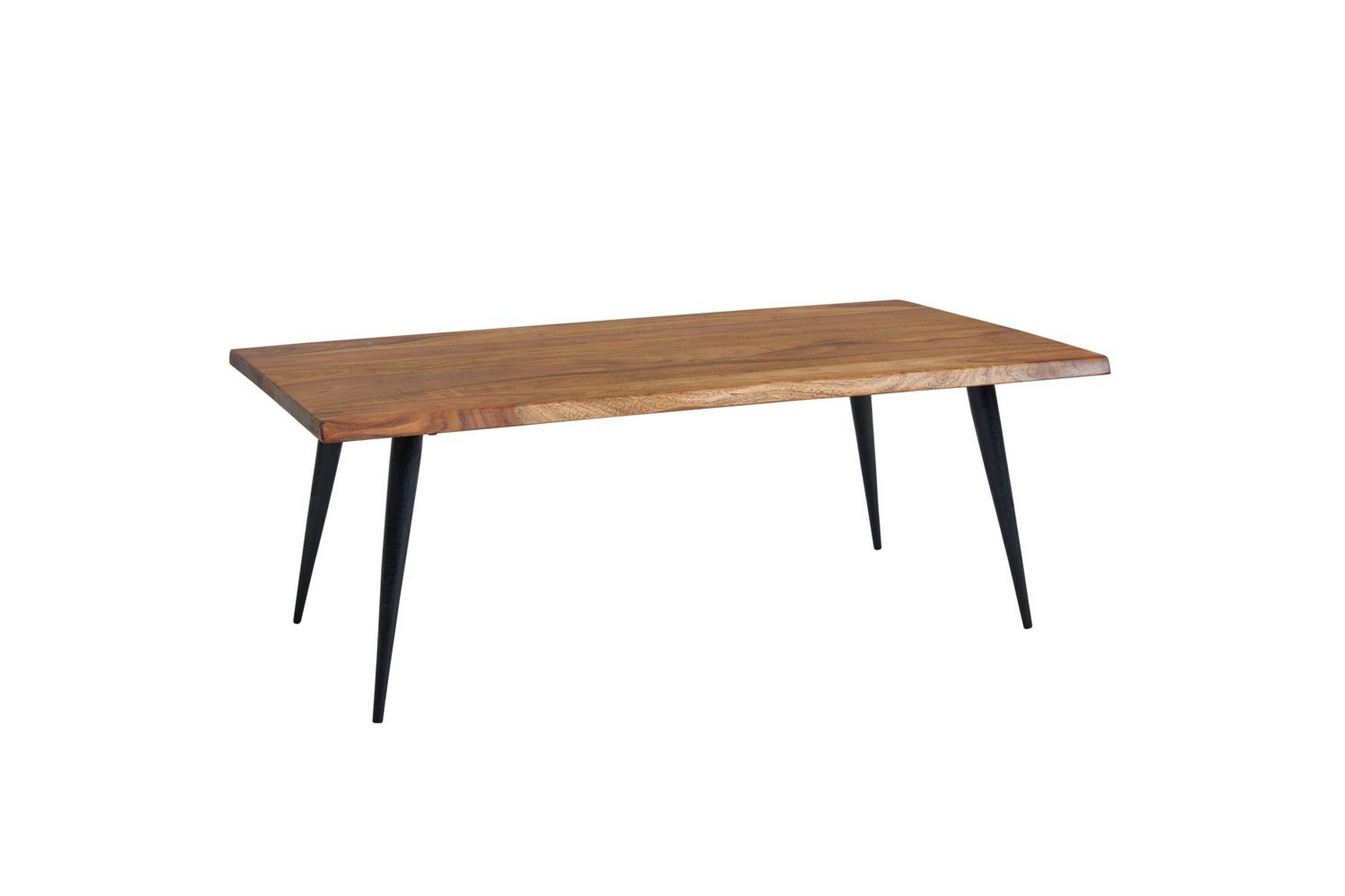 soffbord wohnling massiv träkantskurva med nålformade metallben, lantlig stil -