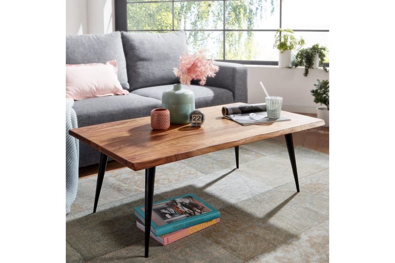 Soffbord Wohnling Massiv träkantskurva med nålformade metallben, lantlig stil - Möbler - Vardagsrum - Soffbord & vardagsrumsbord - Soffbord