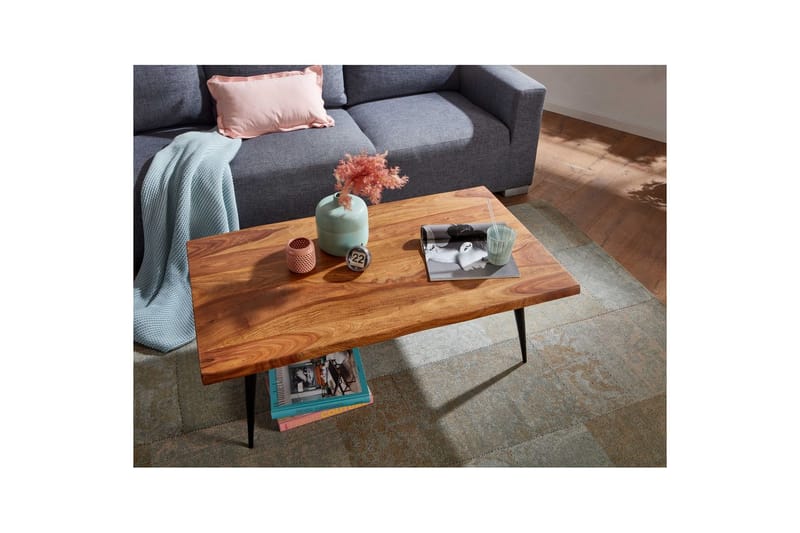 Soffbord Wohnling Massiv träkantskurva med nålformade metallben, lantlig stil - Möbler - Vardagsrum - Soffbord & vardagsrumsbord - Soffbord