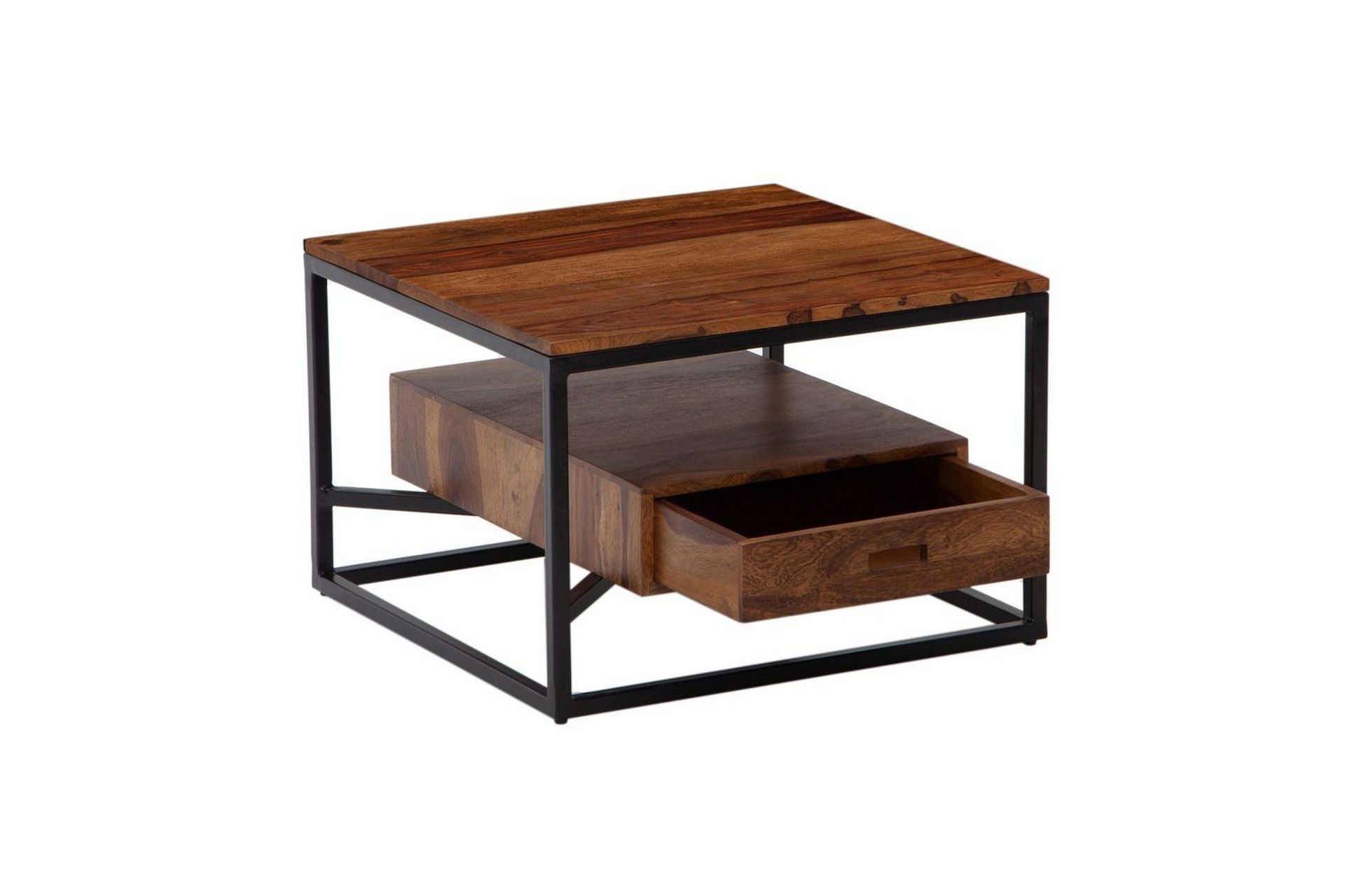 Soffbord Wohnling Massivt fyrkantigt tr&auml; i lantlig stil med l&aring;dbricka -