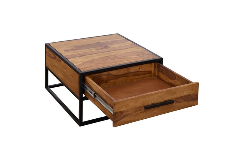 Soffbord Wohnling Massivt sheeshamträ 1 låda med pulverlackerad metallram Industriell - Möbler - Vardagsrum - Soffbord & vardagsrumsbord - Soffbord