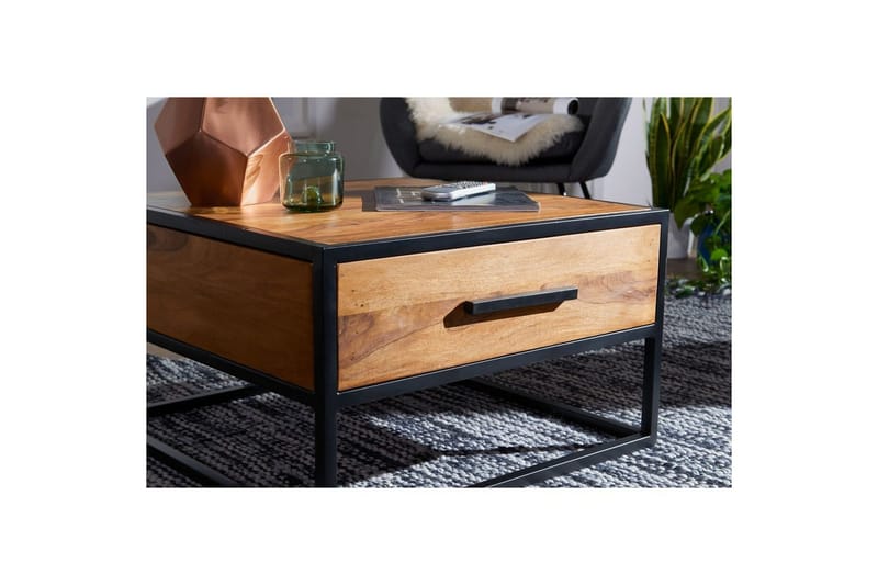 Soffbord Wohnling Massivt sheeshamträ 1 låda med pulverlackerad metallram Industriell - Möbler - Vardagsrum - Soffbord & vardagsrumsbord - Soffbord