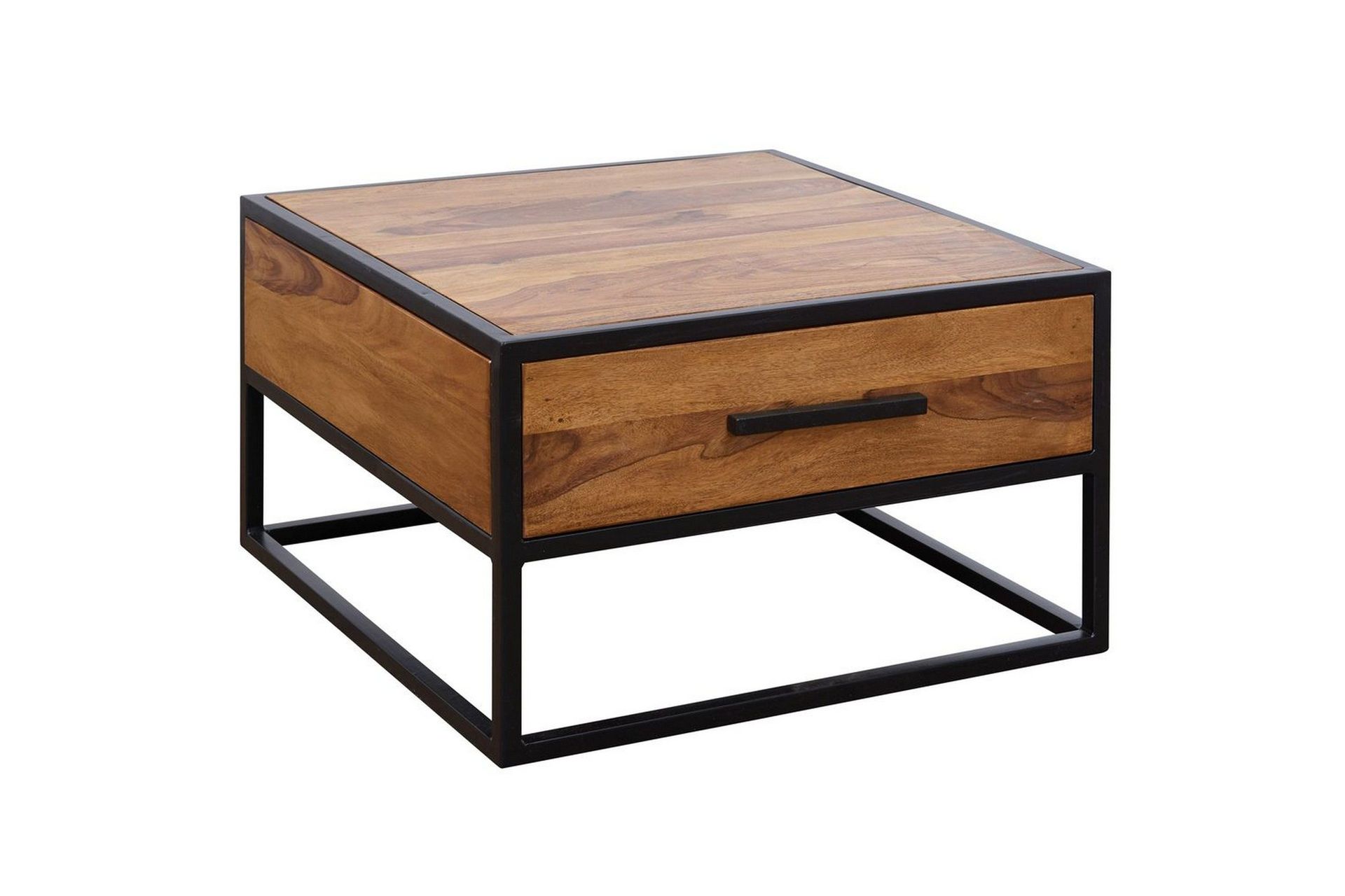 Soffbord Wohnling Massivt sheeshamtr&auml; 1 l&aring;da med pulverlackerad metallram Industriell -