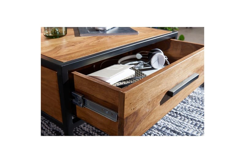 Soffbord Wohnling Massivt sheeshamträ 1 låda med pulverlackerad metallram Industriell - Möbler - Vardagsrum - Soffbord & vardagsrumsbord - Soffbord