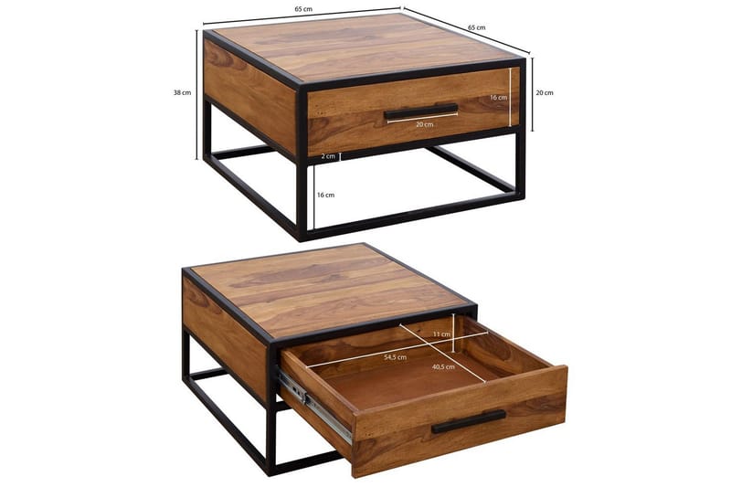 Soffbord Wohnling Massivt sheeshamträ 1 låda med pulverlackerad metallram Industriell - Möbler - Vardagsrum - Soffbord & vardagsrumsbord - Soffbord