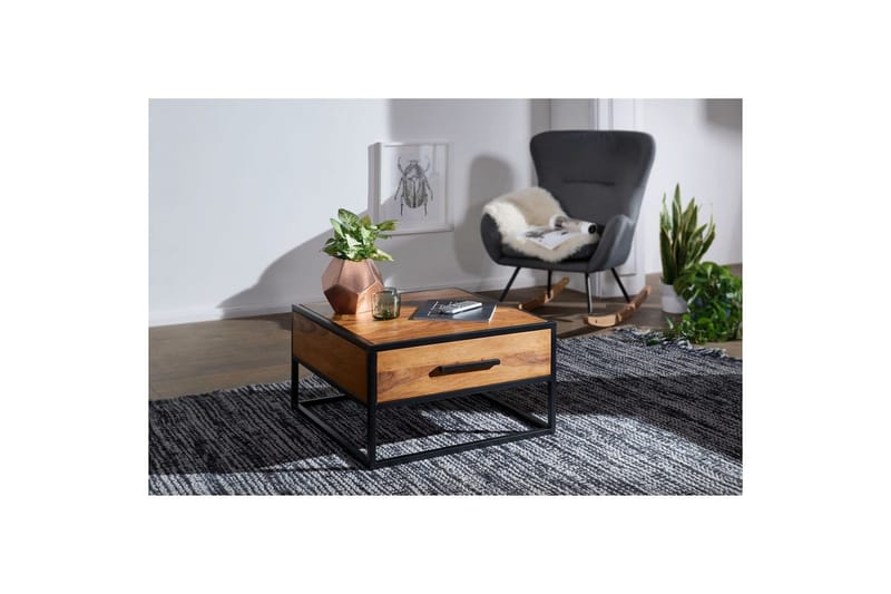 Soffbord Wohnling Massivt sheeshamträ 1 låda med pulverlackerad metallram Industriell - Möbler - Vardagsrum - Soffbord & vardagsrumsbord - Soffbord