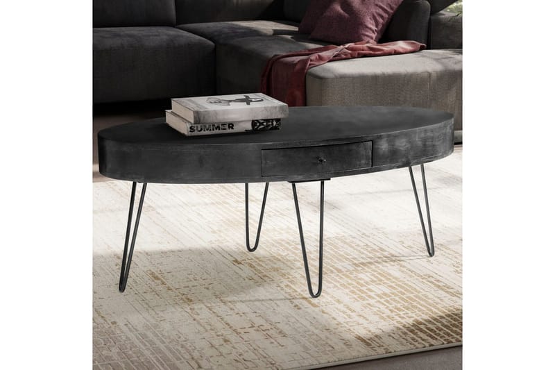Soffbord Wohnling Massivt trä 100 cm oval med låda lantligt stil - Möbler - Vardagsrum - Soffbord & vardagsrumsbord - Soffbord