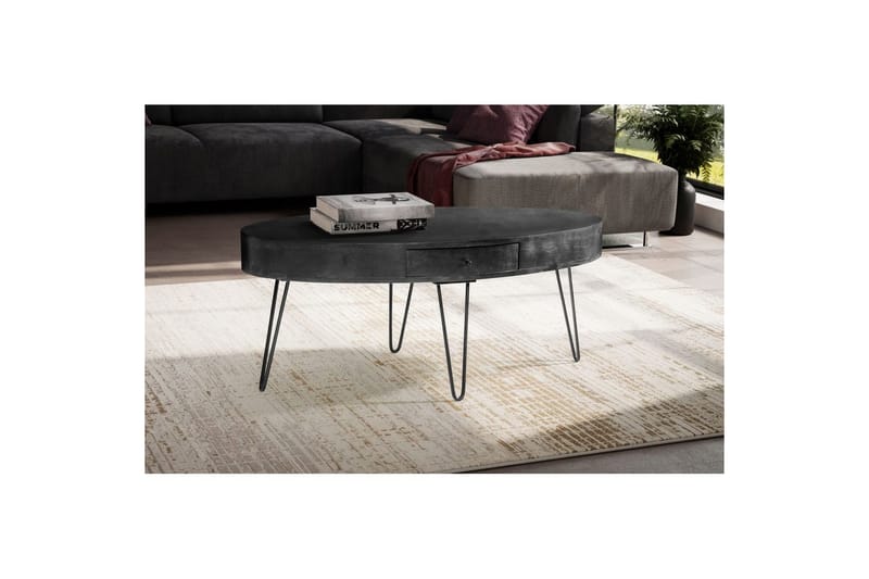 Soffbord Wohnling Massivt trä 100 cm oval med låda lantligt stil - Möbler - Vardagsrum - Soffbord & vardagsrumsbord - Soffbord