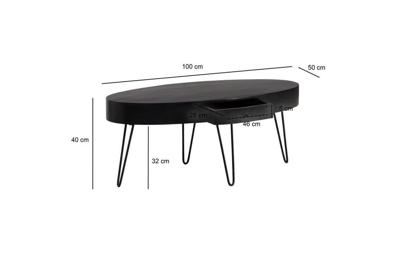 Soffbord Wohnling Massivt trä 100 cm oval med låda lantligt stil - Möbler - Vardagsrum - Soffbord & vardagsrumsbord - Soffbord