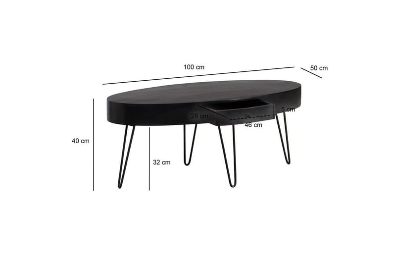 Soffbord Wohnling Massivt trä 100 cm oval med låda lantligt stil - Möbler - Vardagsrum - Soffbord & vardagsrumsbord - Soffbord