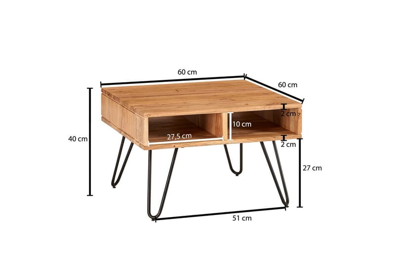 Soffbord Wohnling Massivt trä 60 cm fyrkantig med 4 förvaringsbrickor lantligt - Möbler - Vardagsrum - Soffbord & vardagsrumsbord - Soffbord