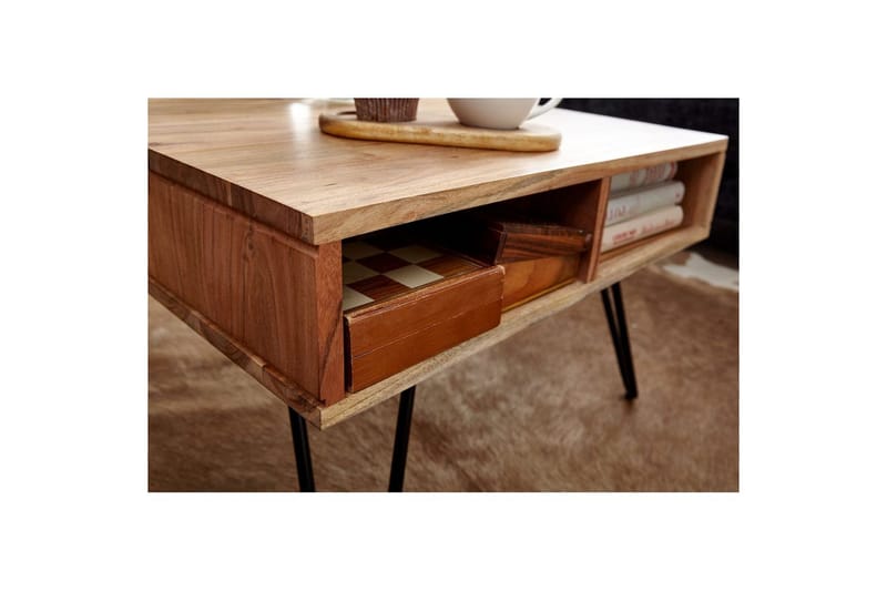 Soffbord Wohnling Massivt trä 60 cm fyrkantig med 4 förvaringsbrickor lantligt - Möbler - Vardagsrum - Soffbord & vardagsrumsbord - Soffbord