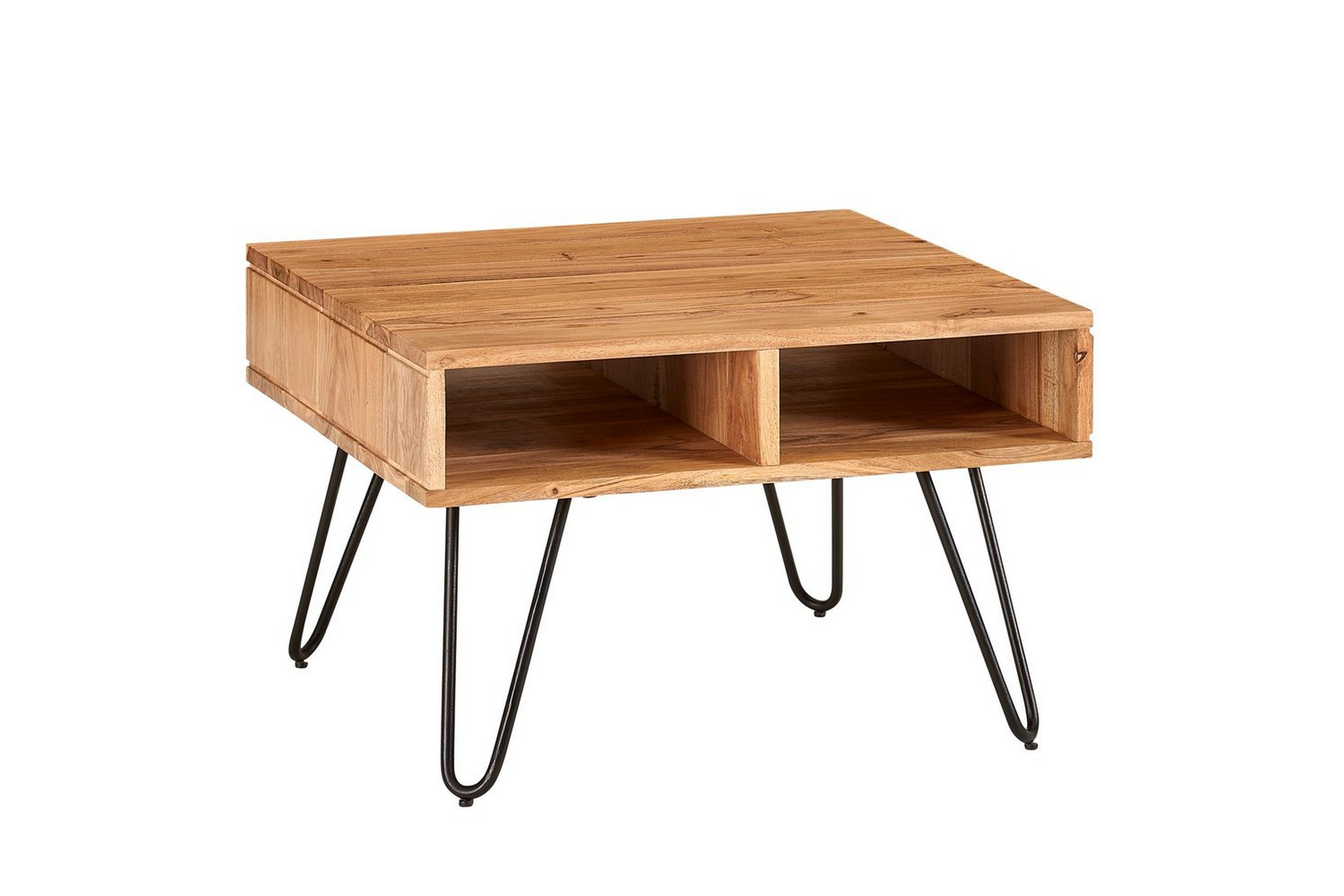 soffbord wohnling massivt trä 60 cm fyrkantig med 4 förvaringsbrickor lantligt -