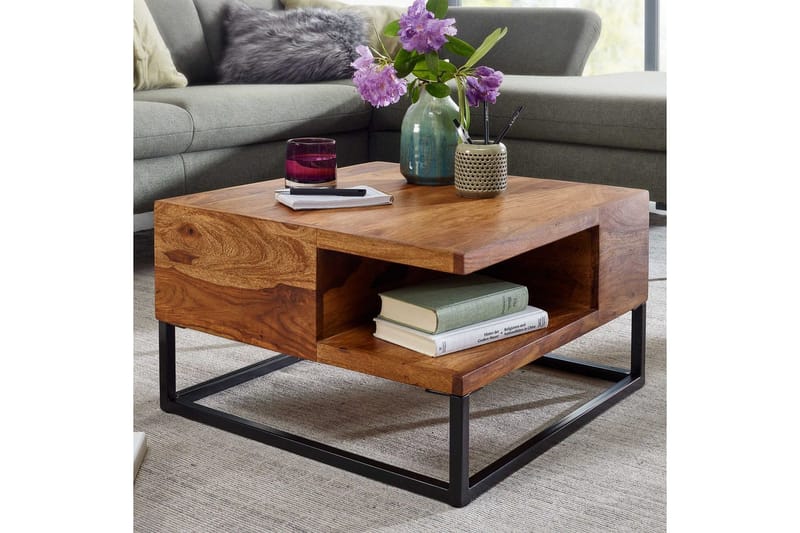 Soffbord Wohnling Massivt trä 60 cm fyrkantig med bricka lantligt - Möbler - Vardagsrum - Soffbord & vardagsrumsbord - Soffbord