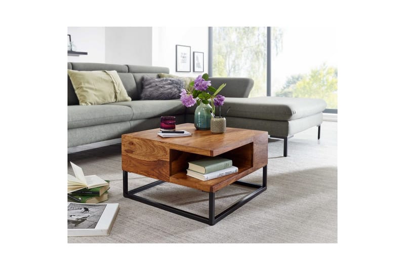 Soffbord Wohnling Massivt trä 60 cm fyrkantig med bricka lantligt - Möbler - Vardagsrum - Soffbord & vardagsrumsbord - Soffbord