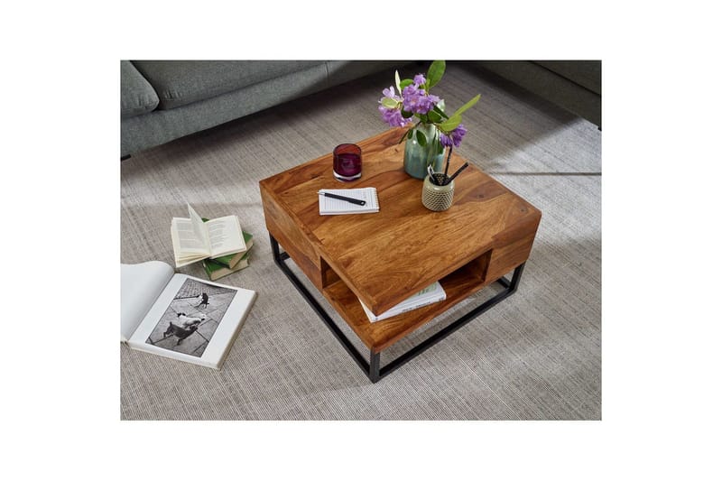 Soffbord Wohnling Massivt trä 60 cm fyrkantig med bricka lantligt - Möbler - Vardagsrum - Soffbord & vardagsrumsbord - Soffbord