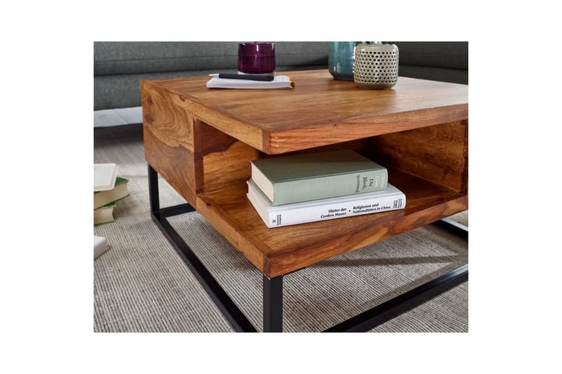 Soffbord Wohnling Massivt trä 60 cm fyrkantig med bricka lantligt - Möbler - Vardagsrum - Soffbord & vardagsrumsbord - Soffbord