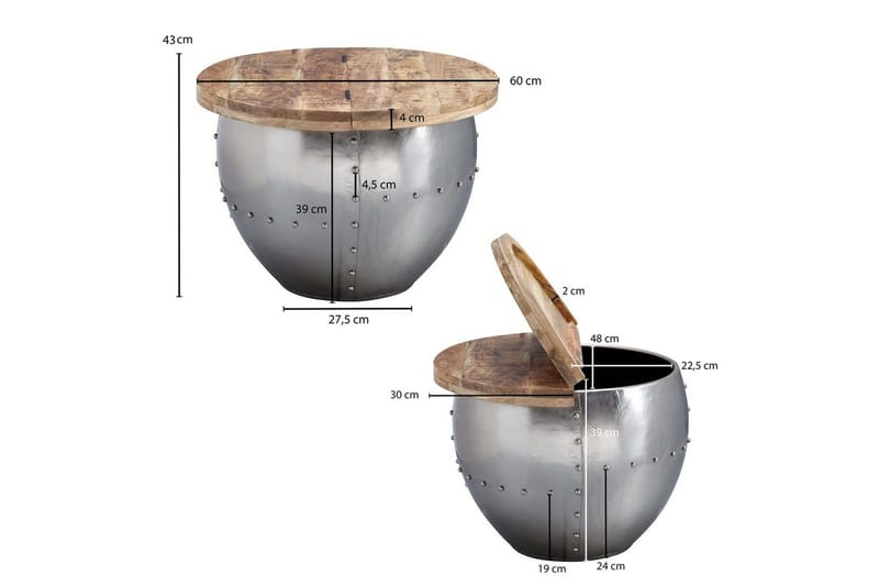 Soffbord Wohnling Massivt trä 60 cm Industriell nitad förvaringsutrymme - Möbler - Vardagsrum - Soffbord & vardagsrumsbord - Soffbord
